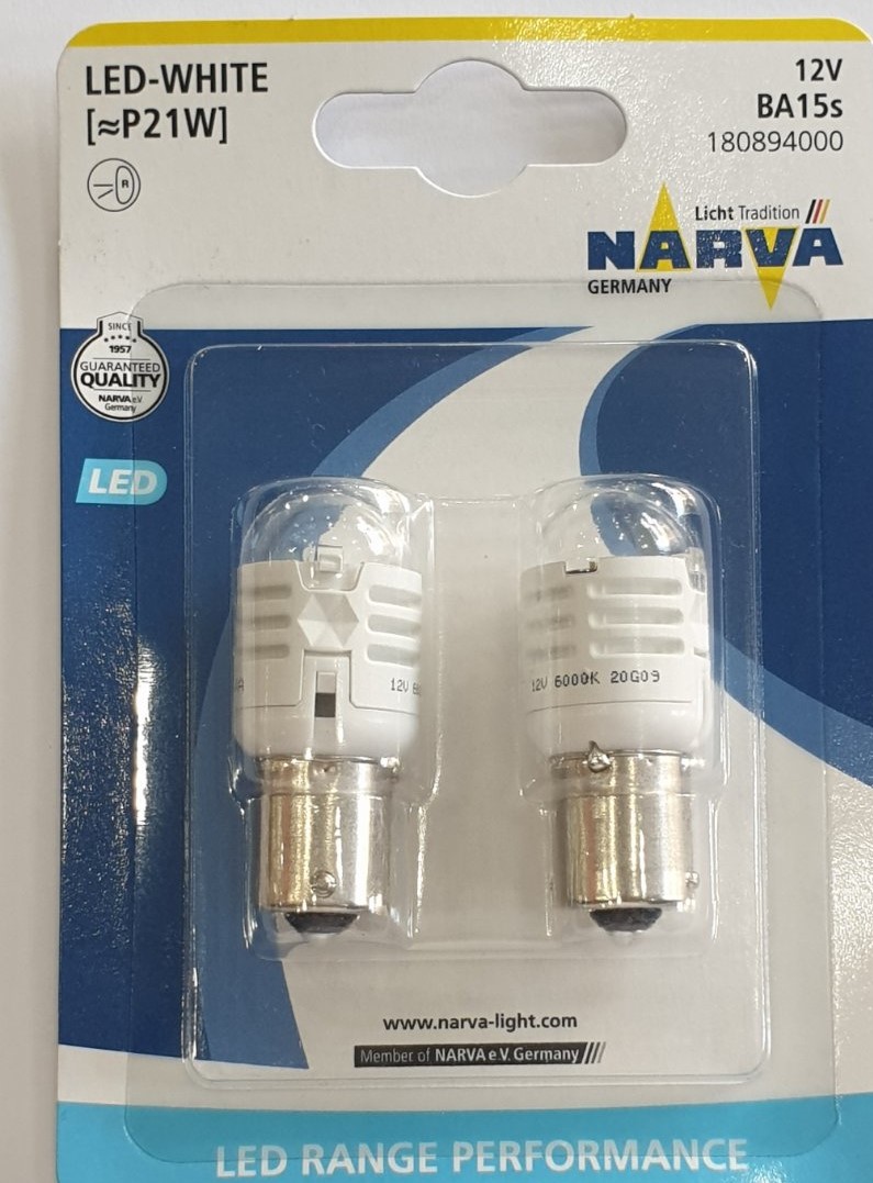 Narva LED P21W White Range Performance Κωδικός 18089 Τιμή Σετ: 15 ευρώ