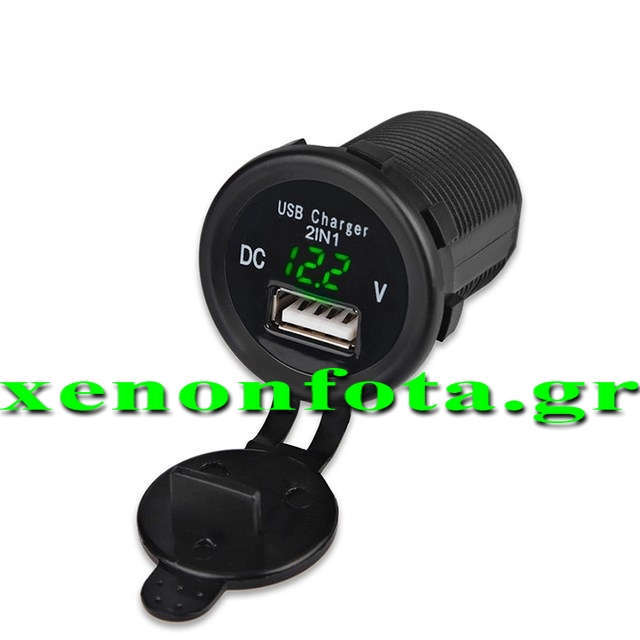 Βολτόμετρο με 1 θύρα USB 5V 2.1A Πράσινο φως Κωδικός XF158