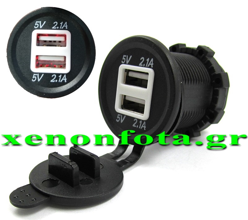 Διπλή θύρα USB 5V 2.1A+2.1A Κόκκινο φως Κωδικός XF160