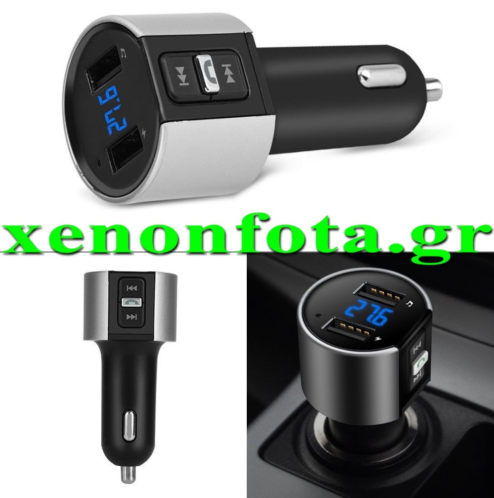Πομπός FM με bluetooth και βολτόμετρο 12V-24V και 2 θύρες USB 5V 2.4A+1A Κωδικός XF202